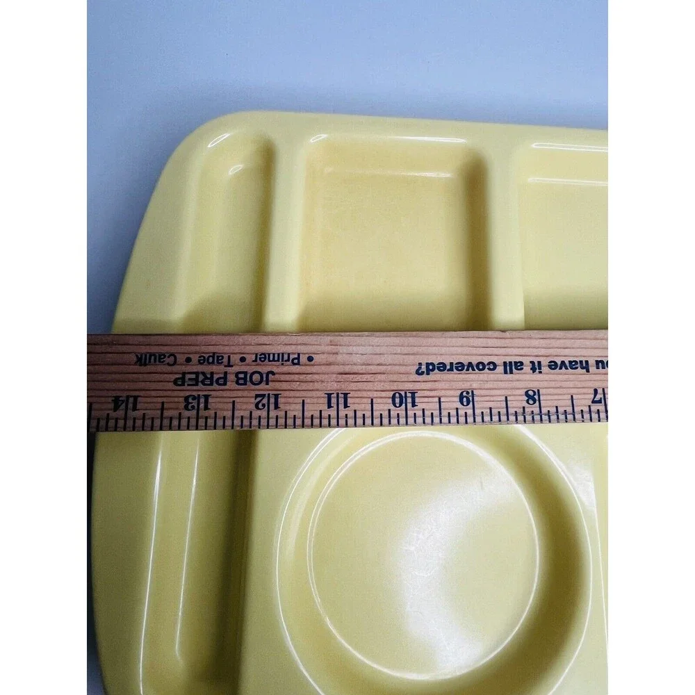 Vintage Yellow Melamine School Cafeteria Lunch Trays Set 2 Multiple Compartment